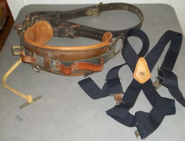 Vintage Buckingham lineman belt w/safety strap and CLC suspenders