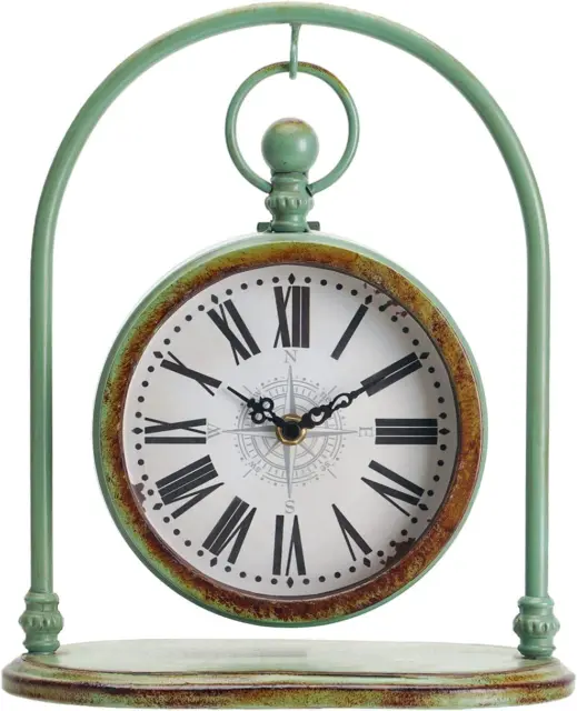 10'' X 11'' Big Size Vintage Iron Table Clock, Rustic Arch Hanging Silent Non Ti