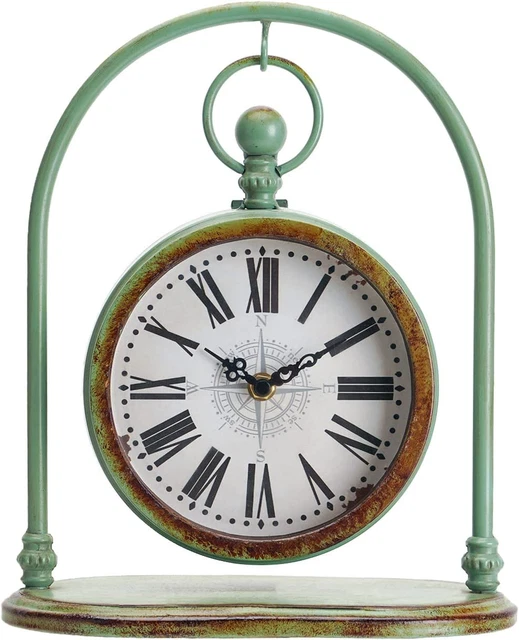 10'' X 11'' Big Size Vintage Iron Table Clock, Rustic Arch Hanging Silent Non Ti