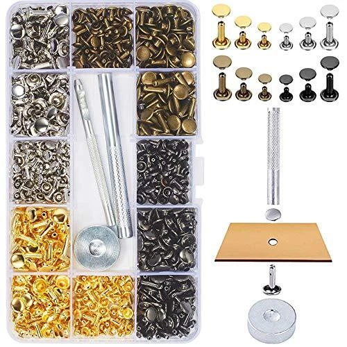 360 Sets Leather Rivets Double Cap Rivets for Fabric with Setting Tool Kit fo...
