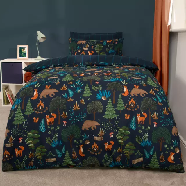 Woodland Duvet Cover Animal Bedding Set Quilt Reversible Kids Single Double Bed