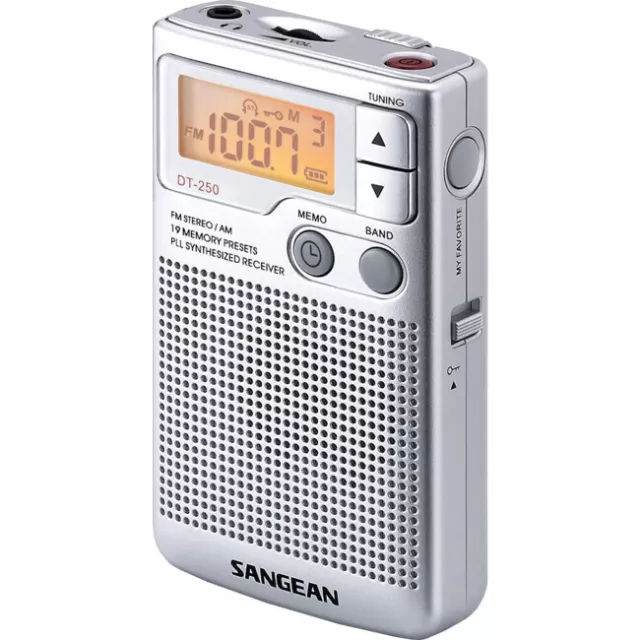 SANGEAN DT250 Pocket Radio With Speaker Earphones Beltclip  Built-In Speaker