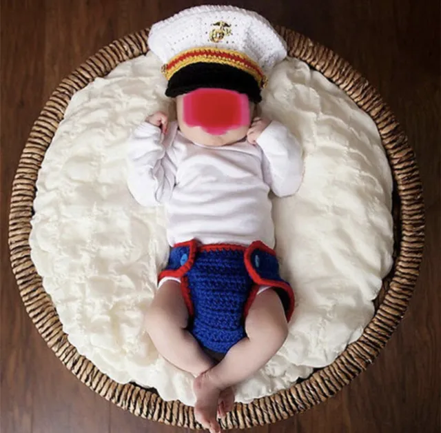 Tenue marine au crochet nouveau-né, tenue marine au crochet fille, crochet garçon marine 3