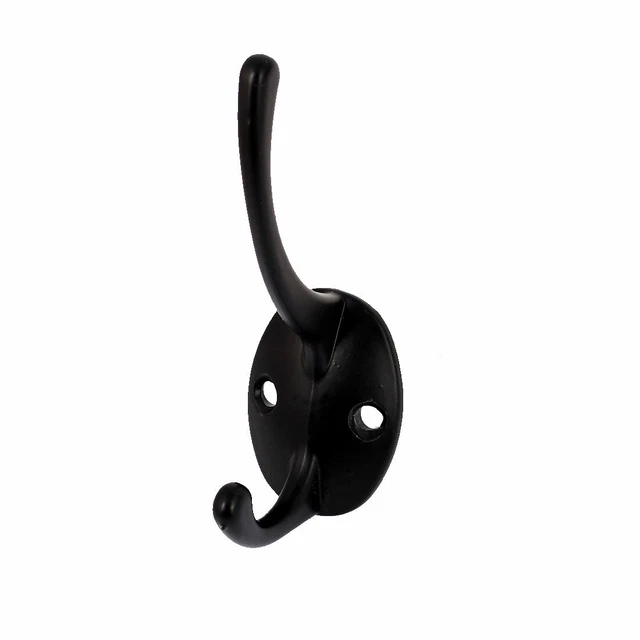 Bedroom Clothes Coat Hanging Wall Mounted Metal Double Hanger Hook Black