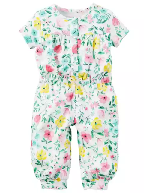 Carters Infant Girls White Floral Print Knit Jumpsuit Coverall Outfit