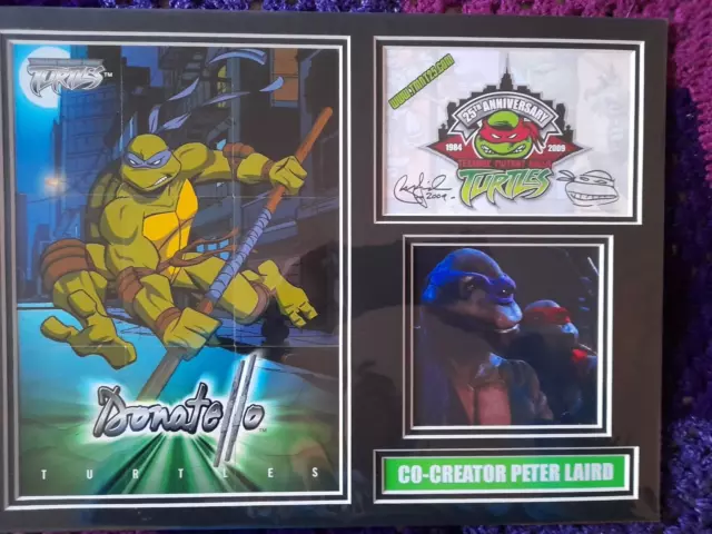 Peter Laird - TMNT Co Creator - Mounted Autograph & Fleer trading cards puzzle