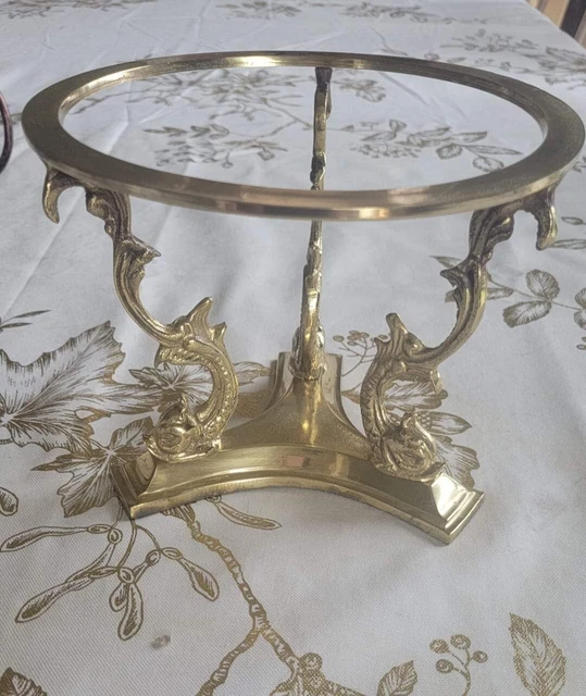 Vtg Brass Tripod 6.5 inch Stand for Crystal Bowl Candle Orb DRAGON KOI DOLPHIN 