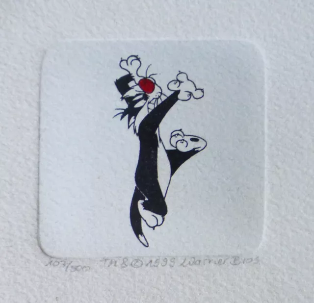 SYLVESTER THE CAT LOONEY TUNES etching w. hand-tinted coloring Warner Bros 1999