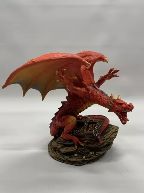 2001 W.u.i.- Red Dragon Guarding Treasure Chest On A Rock - Figurine