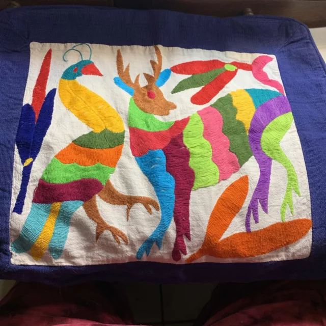 Otomi Mexican Handmade embroidered cotton Pillow Case Brite Colors Boho Cheeky