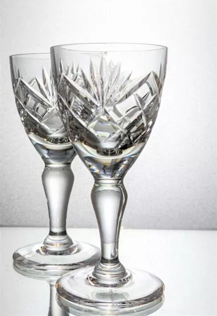 Pair BRIERLEY Lead Crystal GAINSBOROUGH Cut Facet Stem Wine Water Goblets 250 ml