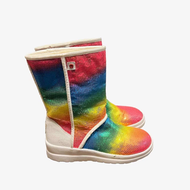 UGG Kisses Short Sparkles Sequins Rainbow Boots Women’s Size 7