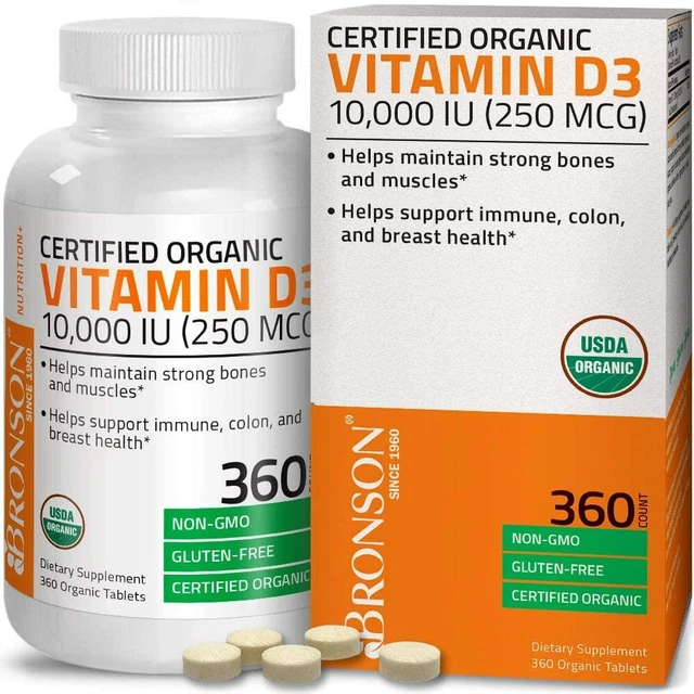 CERTIFIED ORGANIC High Potent Vitamin D3 10000IU 360 Tablets SHORT DATE 31/12/22