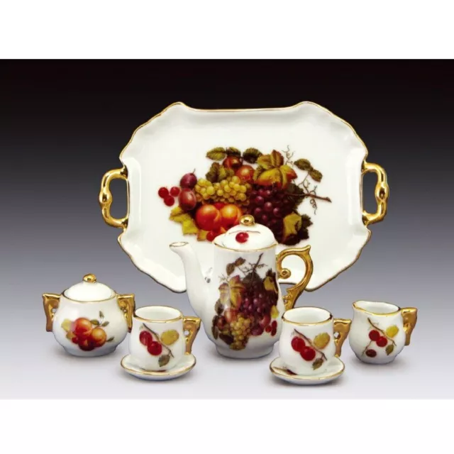 Miniature Porcelain 10 Piece Tea Set with Fruit Pattern New
