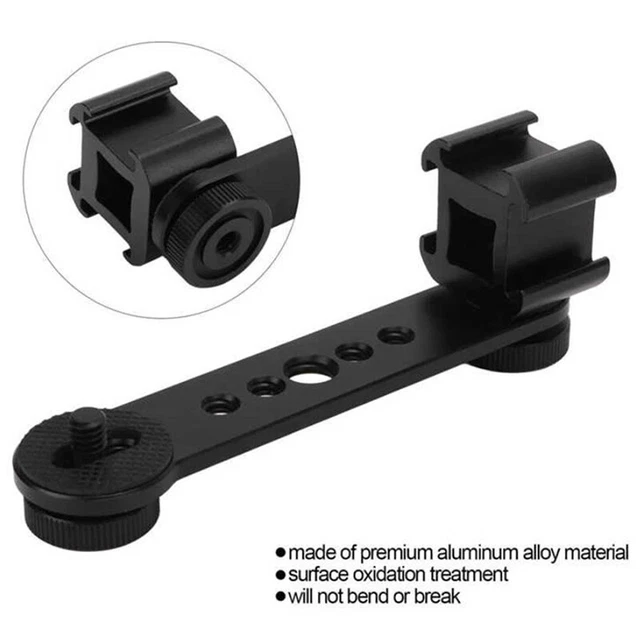 Triple Cold Shoe Mount Bracket Extension Bar with 1/4 Inch & 3/8 Inch Thread ba