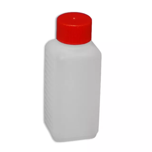 Flacon 100 ml plastique DIN 25 polyéthylène HD, bouchon à vis anti-fuite (22009)