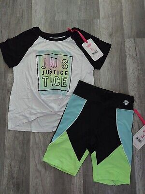 NWT Girls Justice Outfit Knotted Logo Top/Active Bike Shorts Size 7 8 10
