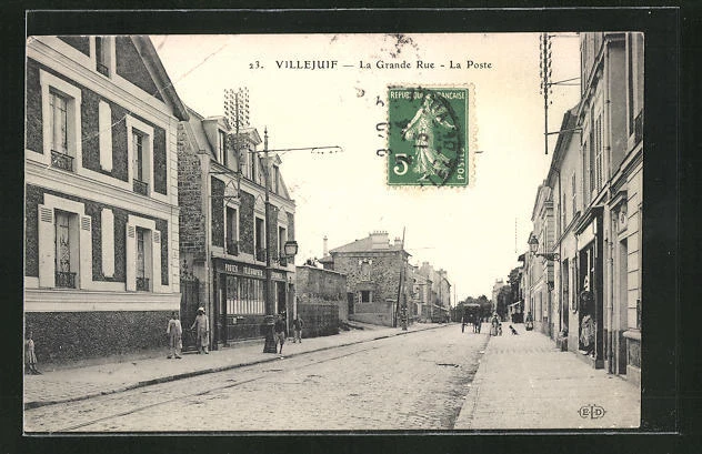 CPA Villejuif, La Grande Rue, la Poste 1913