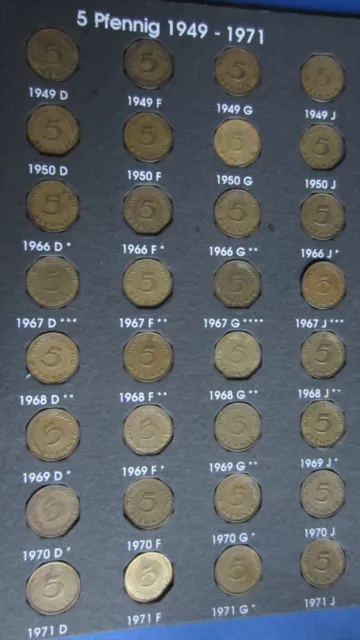 BRD Lot 5 Pfennig 1949-1997 komplett 144 Stück J.377+J.382 in ss bis unc(SF8233)