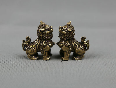 1.3"Collect China Bronze Fengshui Animal Foo Fu Dog Guardion Lion Statue Pair93g