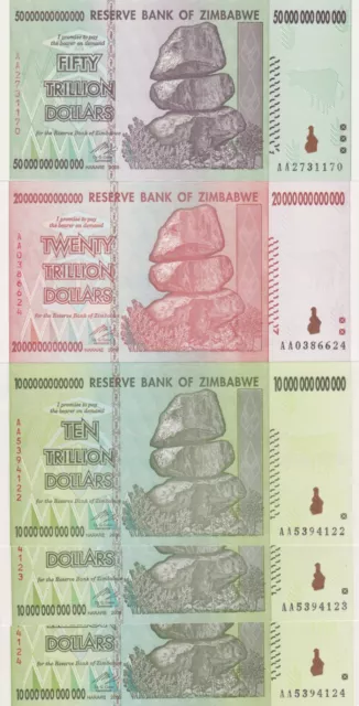 SIMBABWE / ZIMBABWE 100 Trillion Dollars Set 2008  Unc Bankfrisch