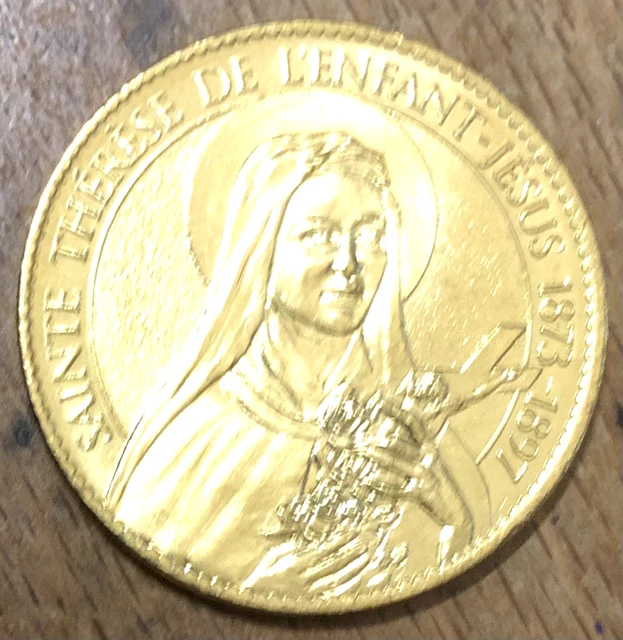 Ancien Souvenir Sainte Thérèse De Lisieux – Chevalet En Bois Avec Médaille Bronze (France)