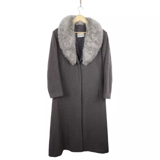 Windsmoor Women's Vintage Grey Full Length Coat With Faux Fur Collar Size 12