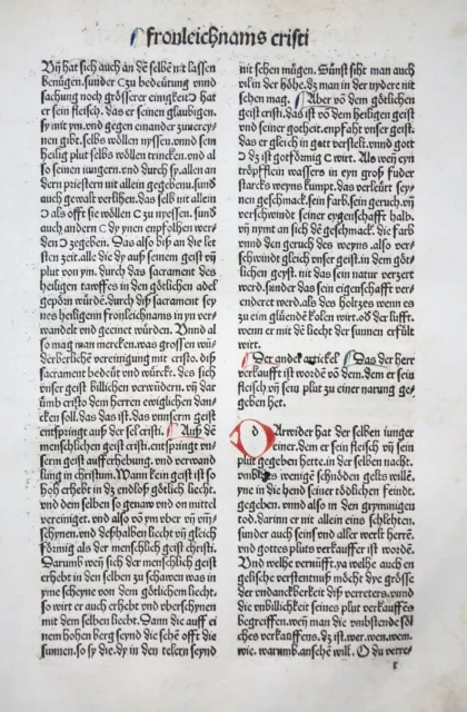 Inkunabel Blatt Schatzbehalter Textblatt Initialen Christi Ölberg Koberger 1491