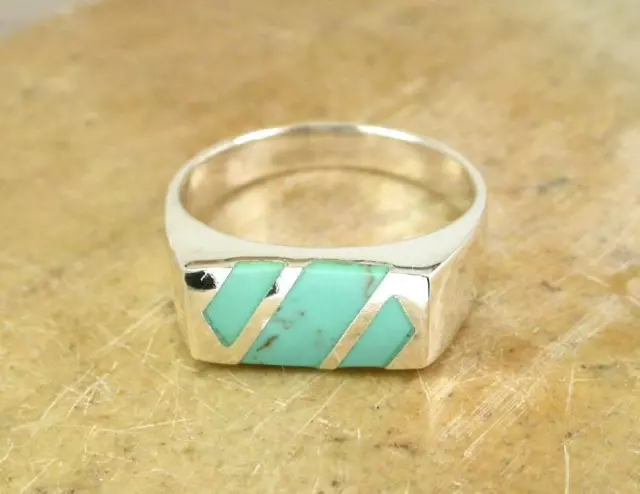 MENS STERLING SILVER REAL TURQUOISE INLAY RING size 7  style# r0728