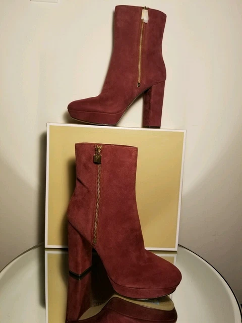 Michael Kors Frenchie Platform Brandy  Ankle Booties Suede Leather Heels 10 $199