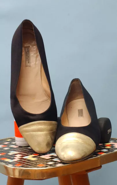 schwarz/goldene Satin Ballerinas