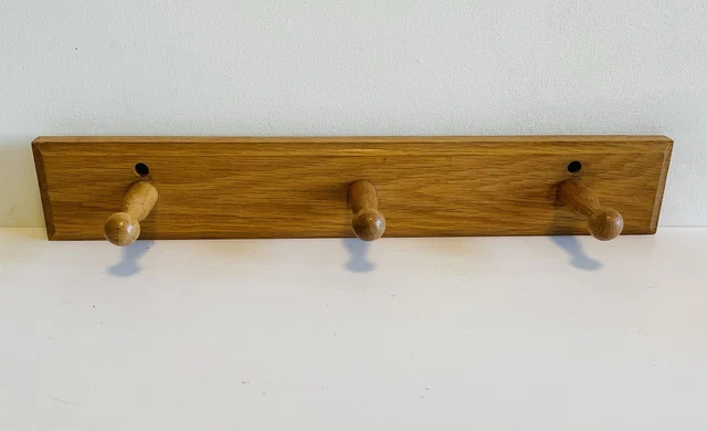 Solid Golden Oak Shaker 3-Peg Rack 17.5" x 2.75" Rail EUC