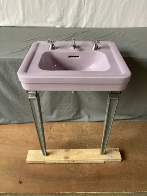 Antique Lavender Lilac Porcelain Console Sink Heavy Chrome Brass legs 293-23E