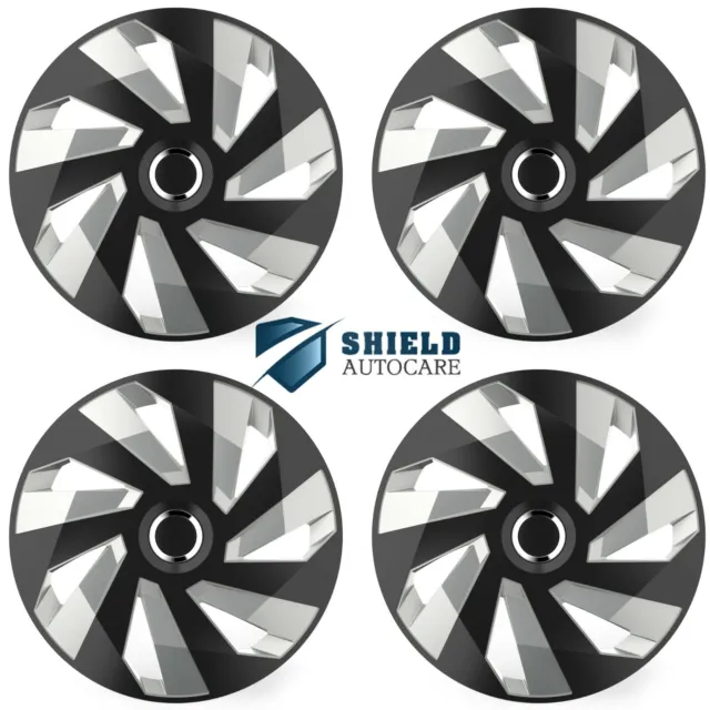 Wheel Trims 14" Hub Caps Vector RC Plastic Covers Set of 4 Black Silver Fit R14