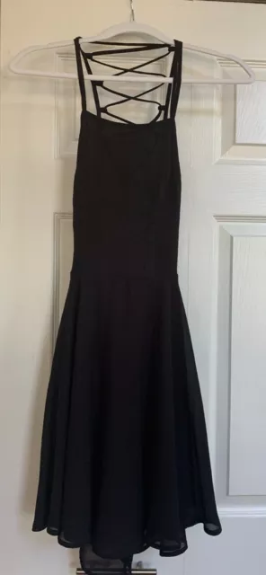 LULUS Black Lined Fit & Flare Mini Dress, Criss-Cross Back -Size Small - NWT