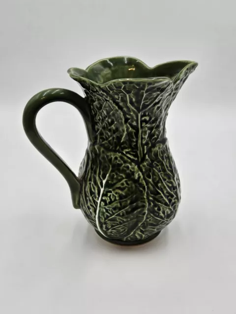 Vintage Majolica  Cabbage Leaf Pitcher From Porcel Pottery Portugal, 8"x5"x8.5" 3