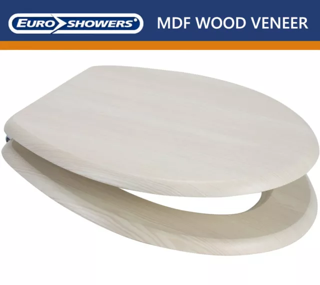 MDF Wood Veneer WHITE ASH Wooden Toilet Seat with Chrome Plated Hinges