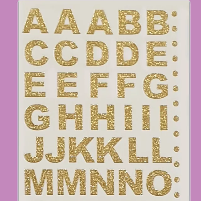 GOLD GLITTER ALPHABET Letter Stickers Self Adhesive ABC Craft Sticky Words 15mm