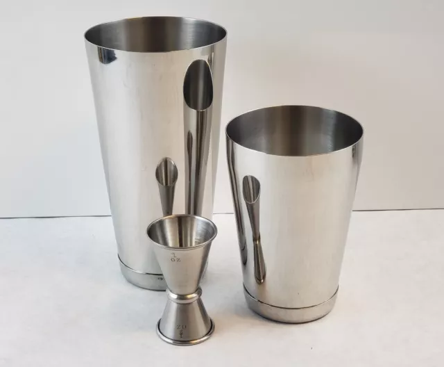 3 Piece BAR WEIGHTED COCKTAIL SHAKER Stainless Boston Mixing Tin & Jigger Set