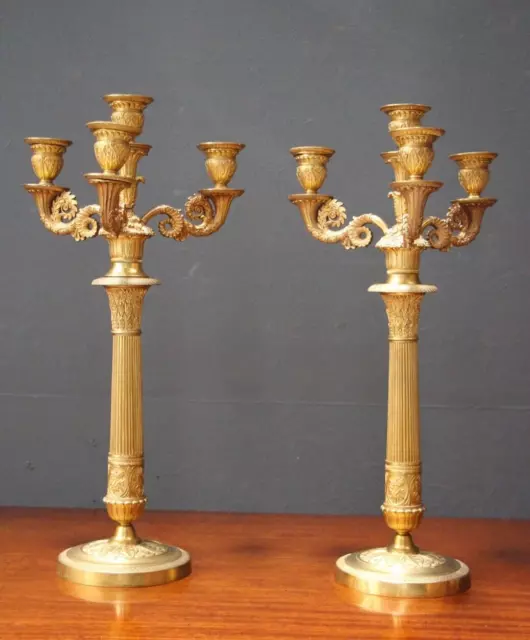 Antique French Empire pair gold gilt bronze CANDELABRA candlesticks 1820 ormolu