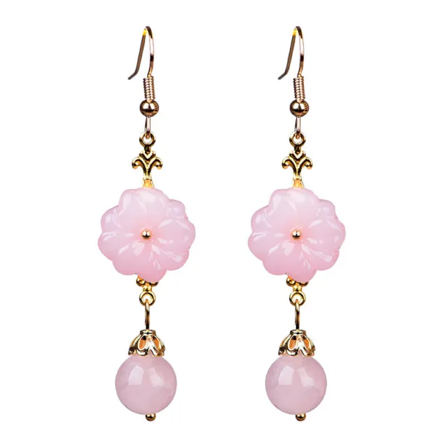 Pink Jade Flower Earrings Natural 925 Silver Fashion Jewelry Women Vintage