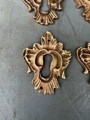 4 vintage Ornate French Gilt brass escutcheon Door Lock key hole 2