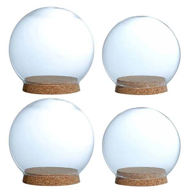 4 Stück Glas Cloche Bell Jar Dome Flower Preservation Vase mit Holzsockel
