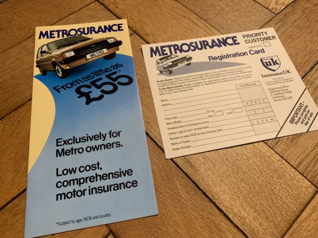 Original Dealer Austin Rover Metro Car Insurance Leaflet