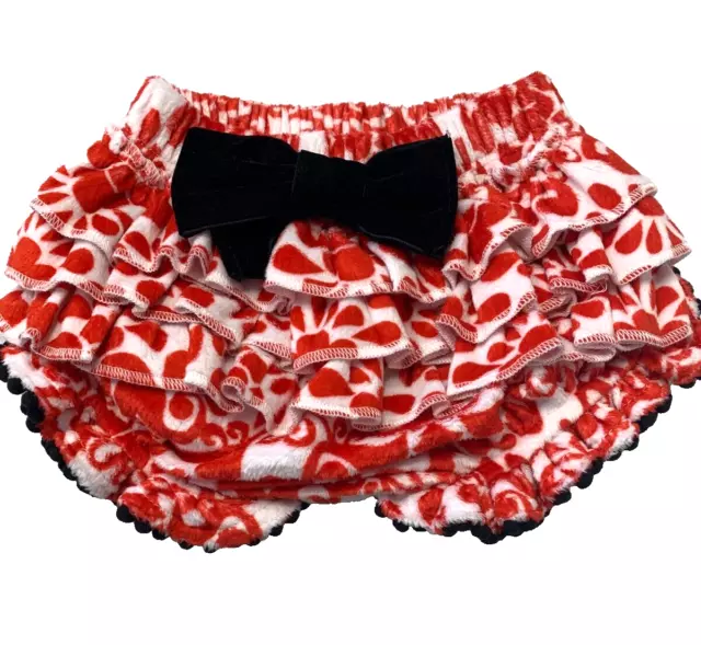 Mud Pie Girls 0-6 Months Velvet Bow Minky Red Floral Christmas Holiday Bloomer
