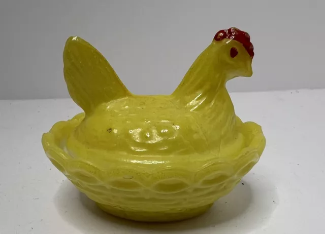 Hen-on-Nest ' Saltceller MINI Milk Glass YELLOW  Case Glass Westmoreland Glass