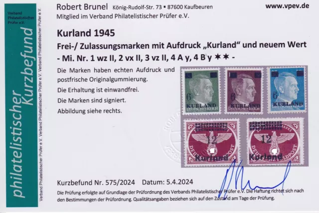 Kurland 1945 Mi.Nr. 1-4 A+B postfrisch ** 1-3 Type II Fotobefund Brunel