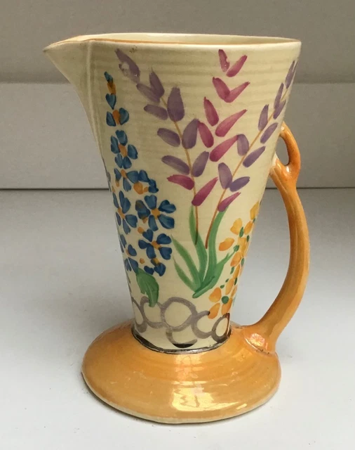 Vintage Wadeheath Ware Jug Hand Painted Iridescent base & Handle 5.5in high
