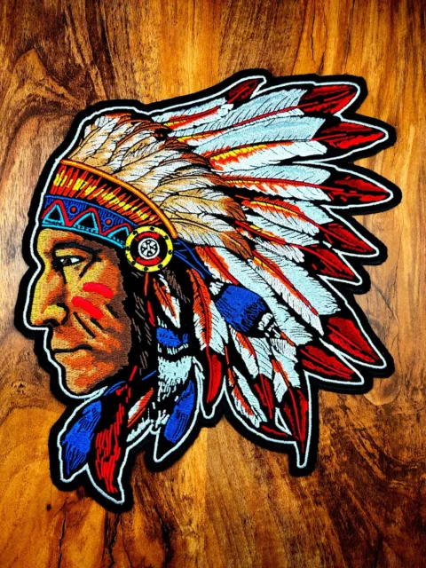 Native American Indian Chief Headdress Sew Iron On Patch Embroidered Large
