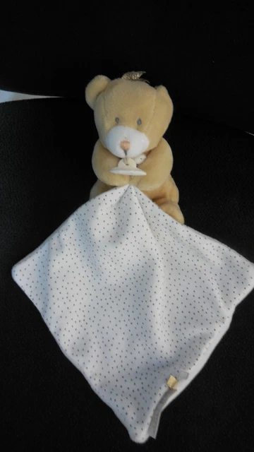 DOUDOU ET COMPAGNIE peluche ours beige mouchoir blanc pois petit roi
